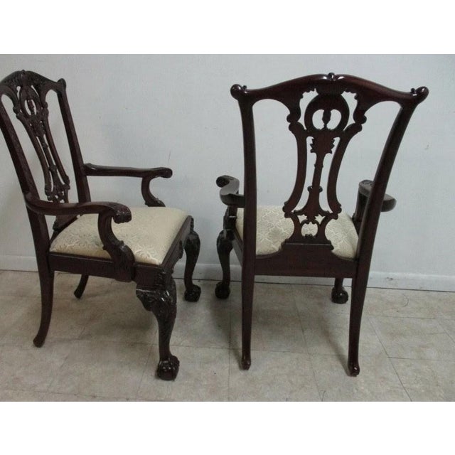 Brown 1980s Pair Drexel Mahogany Chippendale Ball Claw Dining Room Armchairs For Sale - Image 8 of 12