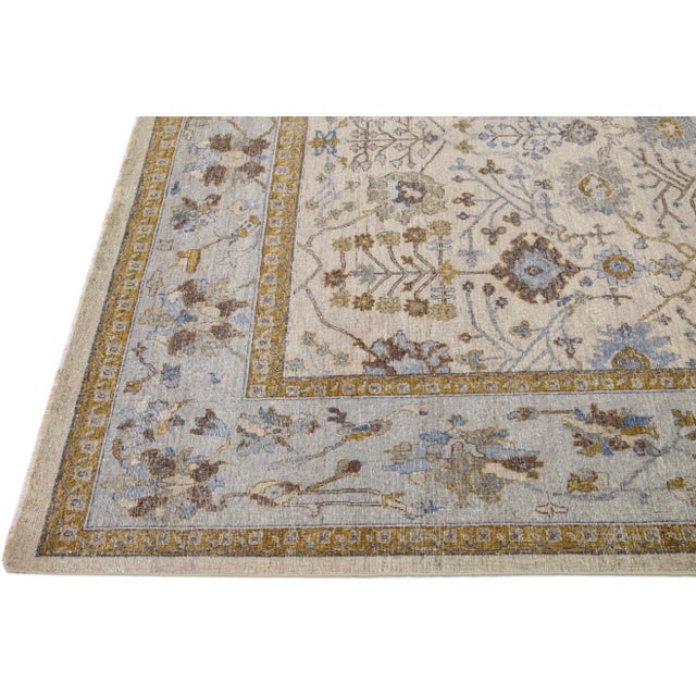Apadana's Artisan Collection Beige Handmade Floral Indian Wool Rug For Sale - Image 4 of 7