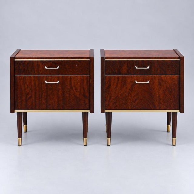 Brown Vintage Nightstands with Brass Details, Set of 2 For Sale - Image 8 of 8