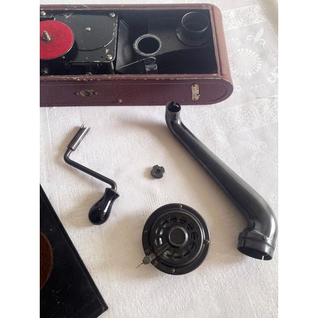 1930s Thorens Excelda Portable Gramophone, Original Columbia Needles & 10 Shellac Records For Sale - Image 14 of 14