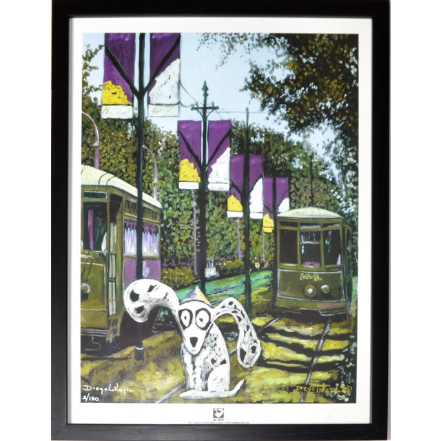 Framed Original Tango Dog Print on Canvas by Diego Lukezic, dated 2004 and numbered 2/150. Signed twice on the Bottom...