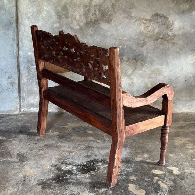 1930s Small Antique Indonesian Teak Bench, 1930s For Sale - Image 5 of 11