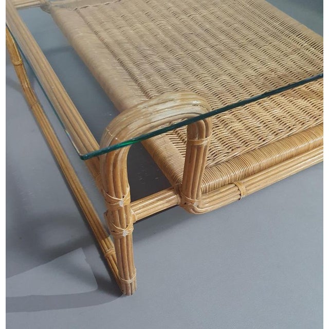Mid-Century Pencil Split Reed and Rattan Coffee Table with Iron Frame and Glass Top For Sale - Image 3 of 11