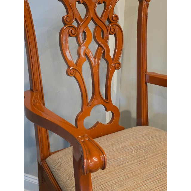 Cinnamon Beautifully Lacquered Chippendale Style Chairs, a Pair For Sale - Image 8 of 8