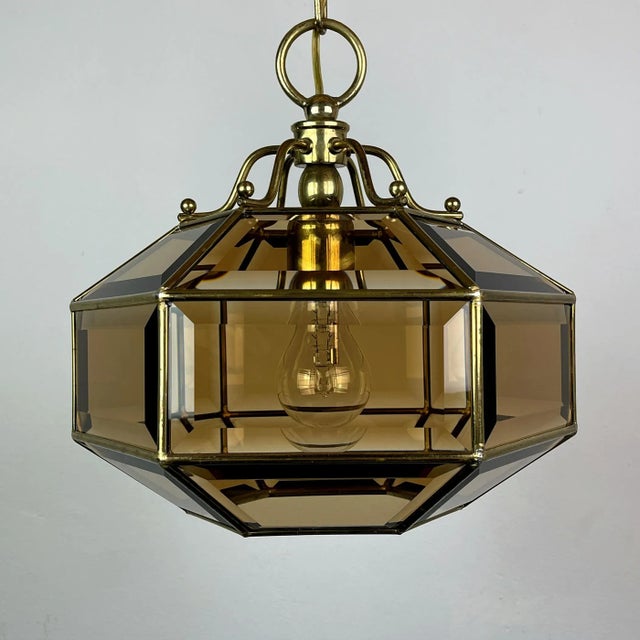 Vintage Diamond Hex Crystal Pendant Lamp in Golden Brass, Italy, 1960s For Sale - Image 10 of 18
