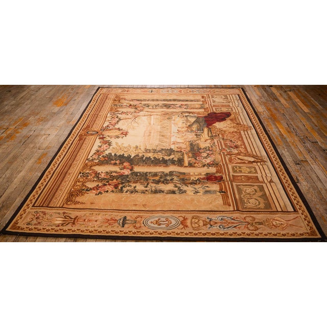 1875s Antique Beige Field European Landscape Victorian Flat Weave Wool Tapestry For Sale - Image 12 of 15