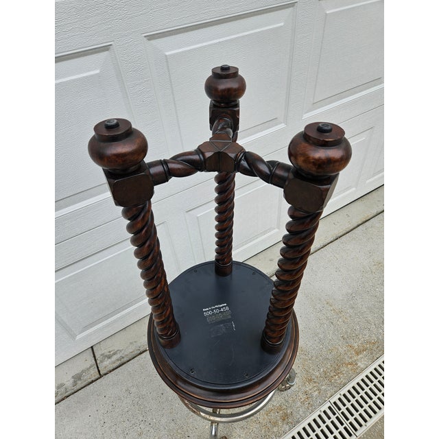 Brown Round Barley Twist Side Table Stylized Palm Tabletop For Sale - Image 8 of 10