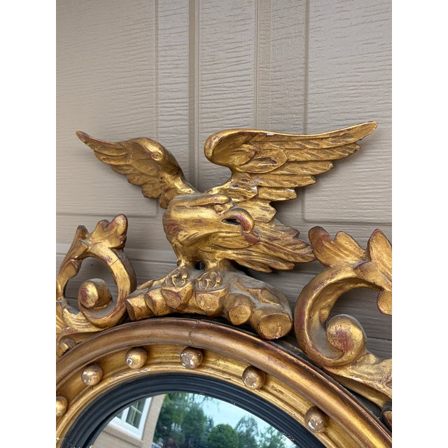 Mid 19th Century Antique 19th Century American Federal Giltwood Eagle Bullseye Convex Mirror For Sale - Image 5 of 13