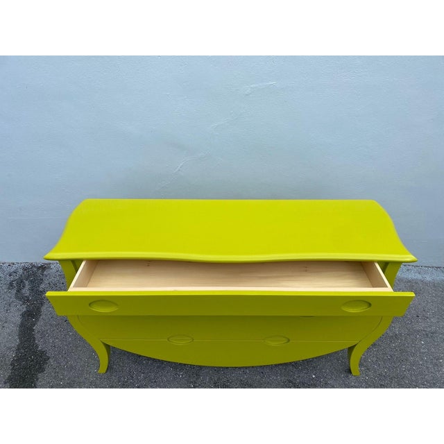 Whimsical Bombay style 4 drawer chest commode in an amazing chartreuse lacquer. Ample storage and stylish cabriolet design...