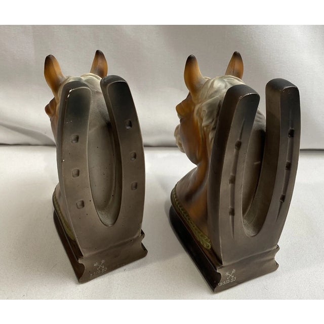 1990s Vintage MCM Horse Ceramic Horse HeadBookends-pair For Sale - Image 5 of 9
