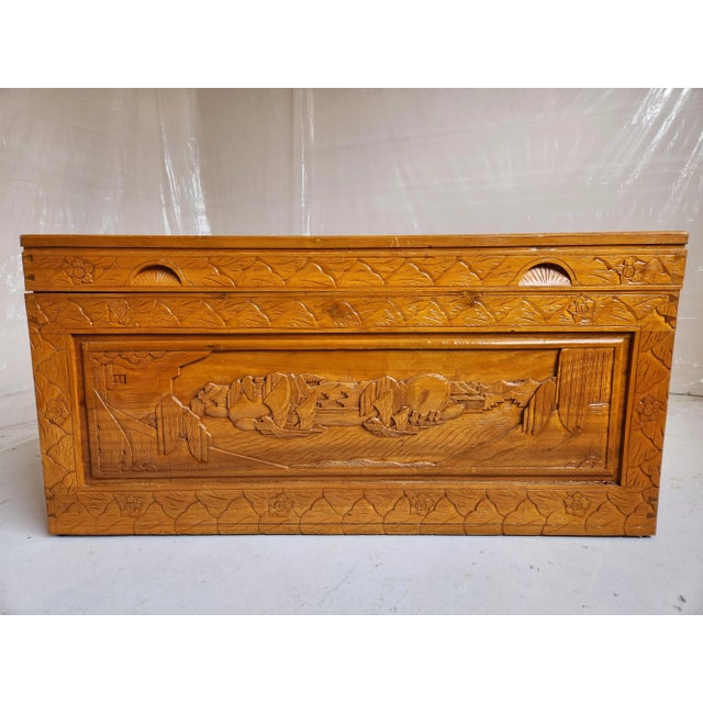 Mid 20th Century Asian Hand Carved Wooden Trunk - Hope Chest For Sale - Image 13 of 13