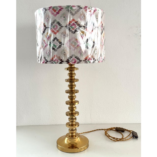 Mid-Century Brass Table Lamp with Ikat Lampshade, 1970s For Sale - Image 15 of 15