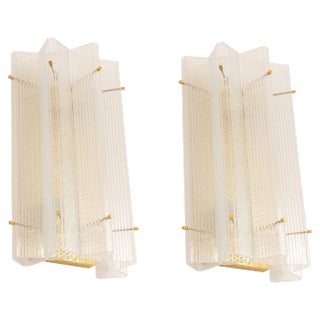 Huge Triangular Frosted Glass Wall Sconces from Limburg, Germany, 1960s, Set of 2 For Sale