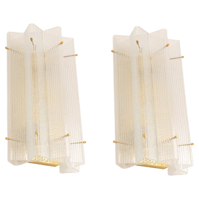 Huge Triangular Frosted Glass Wall Sconces from Limburg, Germany, 1960s, Set of 2 For Sale
