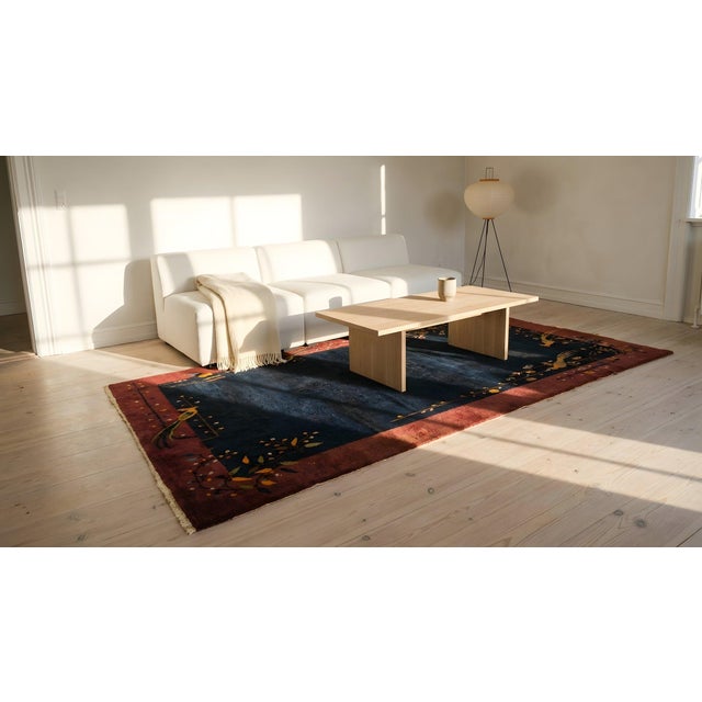 1920s Blue Navy Minimalist Bird Antique Chinese Art Deco Carpet 6' X 8'9" Knotted Wool Rug For Sale - Image 13 of 15