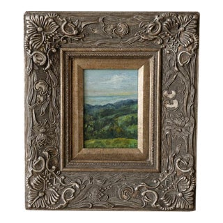 Late 20th Century Original Landscape Oil Painting in Ornate Carved Wood Frame, Impressionist Countryside Artwork, Cottage Wall Decor, Nature Art For Sale