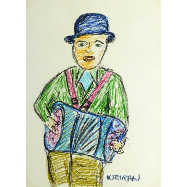 Kseiran, French Oil Pastel - the Accordion Man For Sale