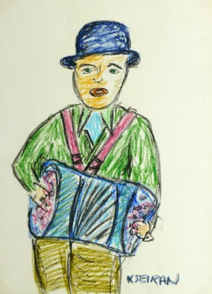 Kseiran, French Oil Pastel - the Accordion Man