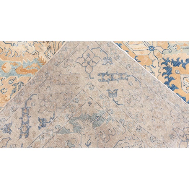Early 20th Century Authentic Persian Tabriz Handmade Wool Carpet in Blue and Beige Shades For Sale - Image 5 of 10