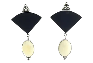 Bone & Onyx Sterling Earrings by Pueblo Artist Sam Lovato