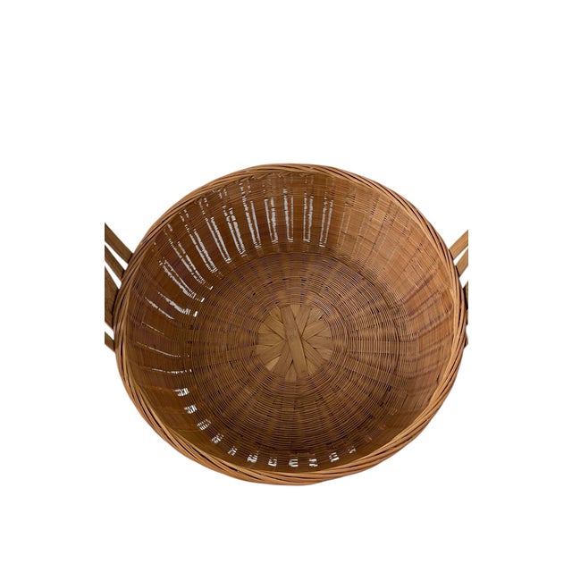 Wood Vintage Wicker Chinese Wedding Basket With Handle 15”Dx25”H For Sale - Image 7 of 8