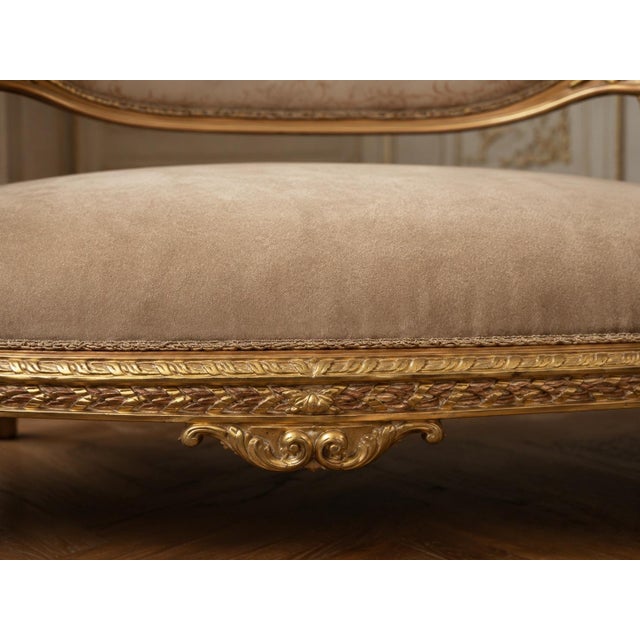 1900 - 1909 1900 French Louis XVI Gilt Beech Velvet Settee - 1 Pc For Sale - Image 5 of 11