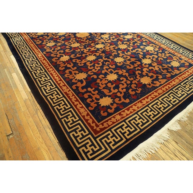 Classic Navy Ground Color With Floral Design Antique Chinese Art Deco Rug For Sale - Image 4 of 8