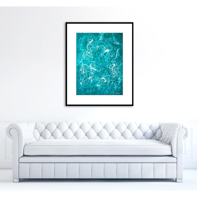 2010s "Aqua Chiffon No.1 - Compressed Veil" - Teal Abstract Acrylic Painting on Paper For Sale - Image 5 of 5