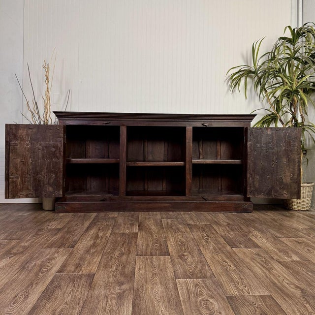 Late 20th Century Vintage Hand-Carved Solid Wood Credenza, Sideboard, or Media Console For Sale - Image 5 of 16