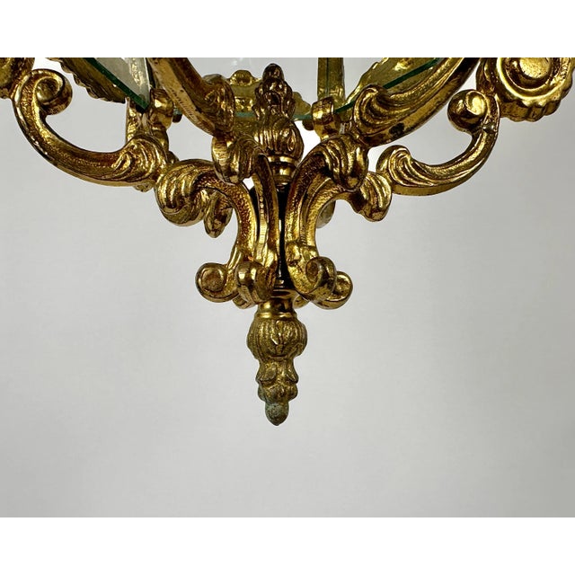 Gold Vintage Ceiling Lantern in Bronze with Etched Glass Panels, 1930s For Sale - Image 8 of 11