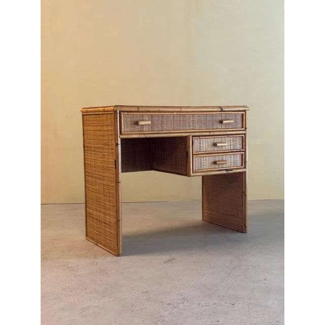 Contemporary Mid-Century Modern Bamboo and Rattan Desk, 1970s For Sale - Image 3 of 13