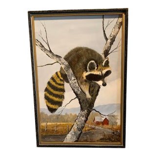 Mid 20th Century American Raccoon Painting - Signed For Sale