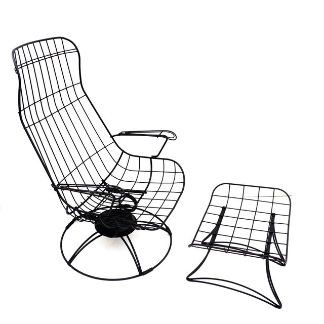 Mid Century Homecrest Metal Wire Patio Chairs Ottoman Indoor Outdoor High Back Swivel Rocker Lounger Footstool Original Cushions Included Chairish