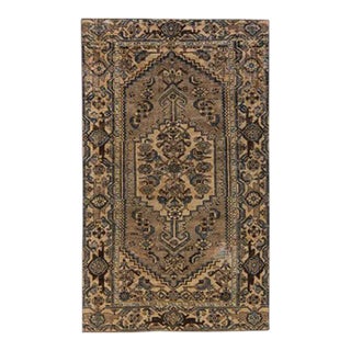 1960s Vintage Distressed Brown Handmade Geometric Wool Rug For Sale