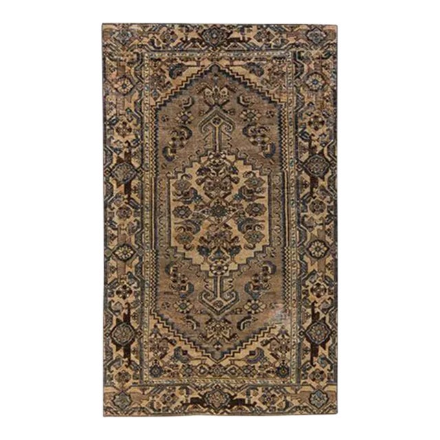 1960s Vintage Distressed Brown Handmade Geometric Wool Rug For Sale