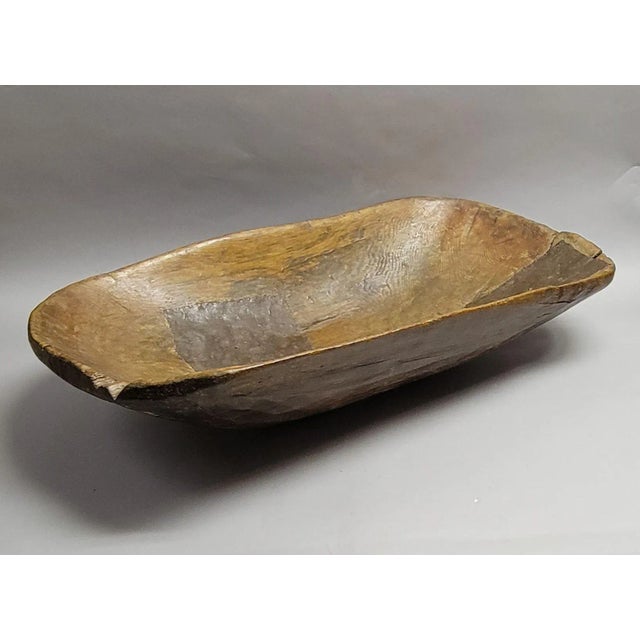 Brown Large 19th Century American Hand-Hewn Oak Dough Bowl With Copper Repairs - 35" For Sale - Image 8 of 12