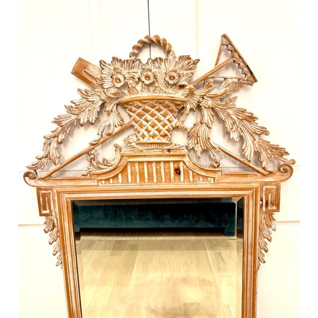 Vintage Italian LaBarge Louis XVI Style Pickled Pine Wall Mirror For Sale - Image 9 of 9