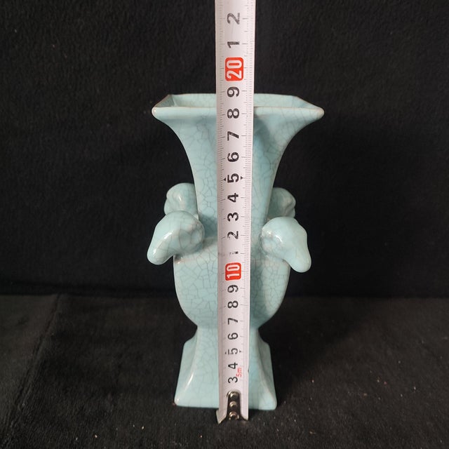 Ceramic Chinese Ceramic Vase,Guan Ware Crackle Glaze Glaze Celadon Porcelain Vase Hand Carved Four Goat Head Statue For Sale - Image 7 of 9