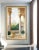 Offering a vintage hand painted trompe l'oeil painting of a Roman Italian loggia or open air gallery with marble...