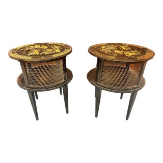 1940s Regency Style Two-Tier Round Chinoiserie Tables (A Pair) For Sale