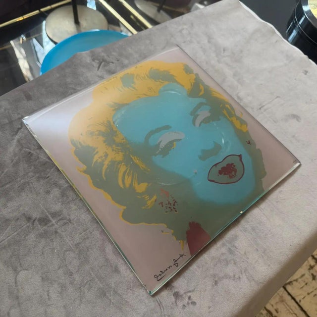 Blue 1990s Pop Art Marylin Monroe Glass Tray Signed by Andy Warhol for Rosenthal For Sale - Image 8 of 11