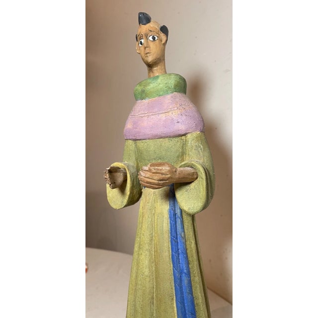 Tall Vintage Original Folk Art Hand Carved Painted Wood Religious Saint Santos For Sale - Image 13 of 14