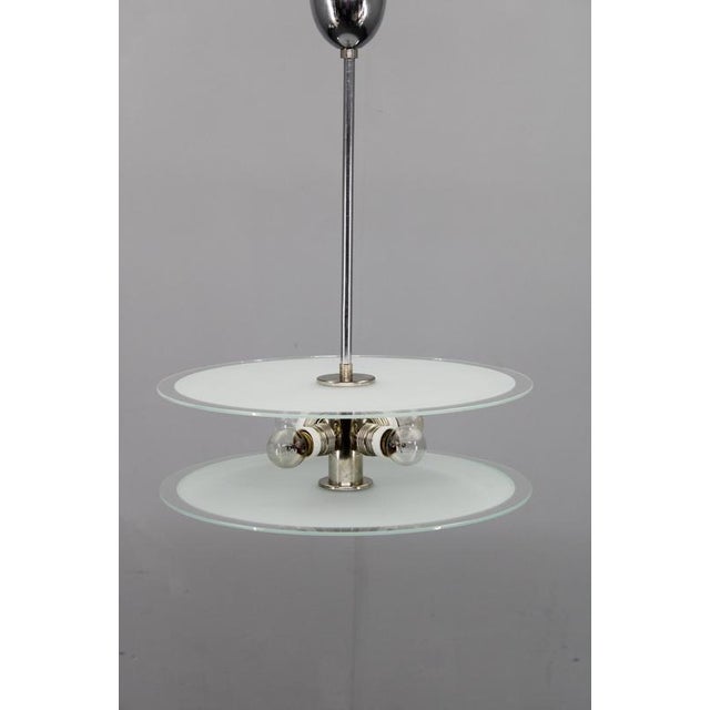 Bauhaus Chrome and Glass Chandelier, Former Czechoslovakia, 1930s For Sale - Image 4 of 12