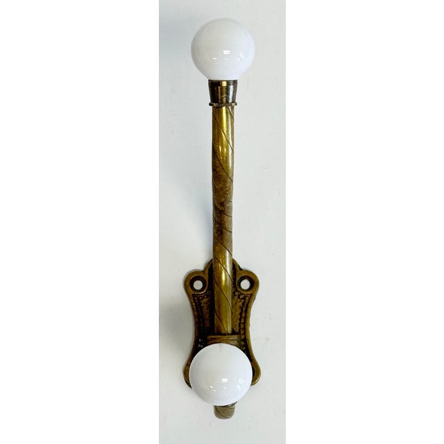 French Vintage French Style Brass and Ceramic Wall Hook For Sale - Image 3 of 6