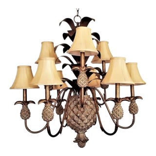 Vintage Pineapple Chandelier With Fabric Shade For Sale