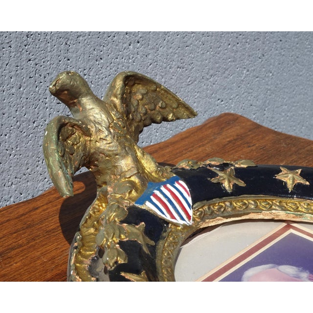 1970s Vintage Picture W British Gentleman W Ceramic Frame & Eagle Motif & Stars For Sale - Image 5 of 12