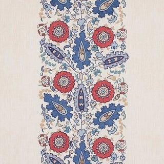 Sample - Schumacher Anatolia Embroidery Fabric in Blue & Red For Sale