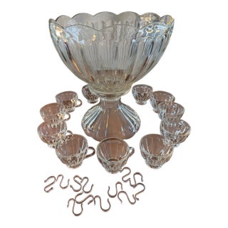 Early 20th Century Anchor Hocking Colonial Punch Bowl With Stand - 26pcs For Sale
