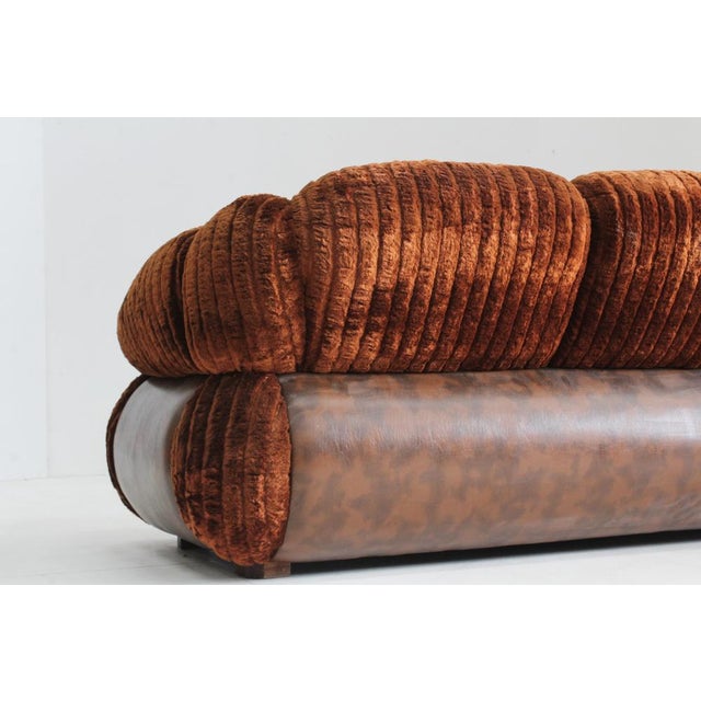Orange Vintage Italian Three-Seater Sofa in Velvet, 1970s For Sale - Image 8 of 9