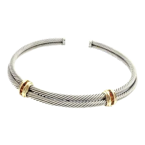 David Yurman 14k Gold Silver Citrine Double Cable Collar Necklace